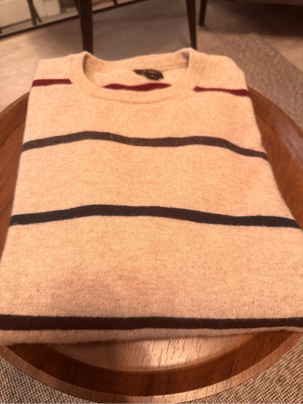 J. Crew Cashmere Crewneck Sweater with Burgundy, Green and Charcoal Stripes
